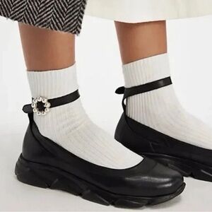 Free People Adventure Mary Jane Ballet Flat Sneaker Black Pearl Strap Platform 7